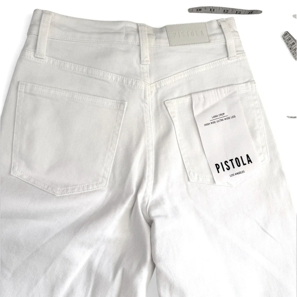 Pistola Jeans Womens 24 White Lana Crop High Rise Ultra Wide Leg Raw Cuffed Hem - Picture 6 of 11